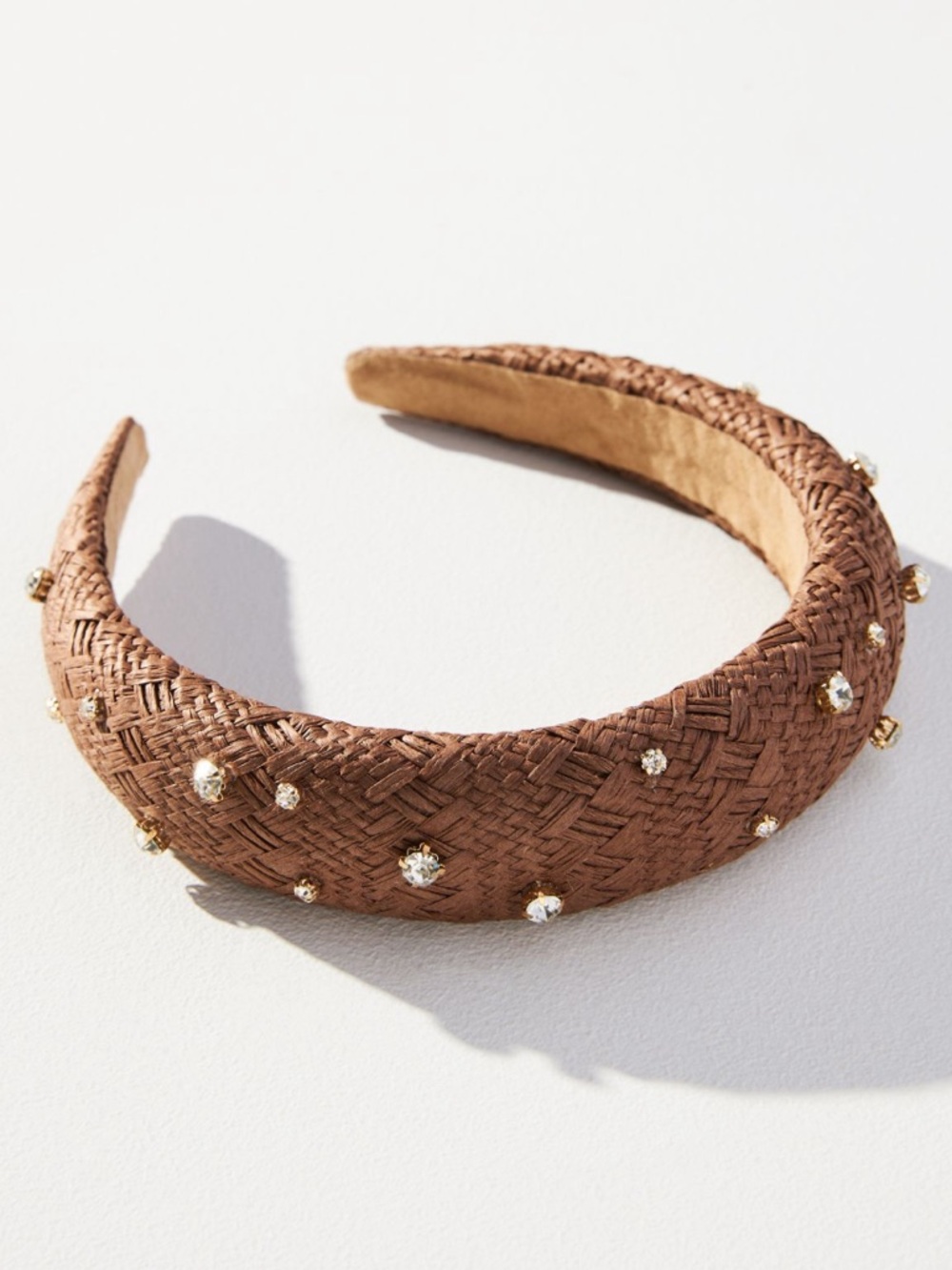 Anthropologie Raffia Headband with Crystals in Brown. Flawed. New!